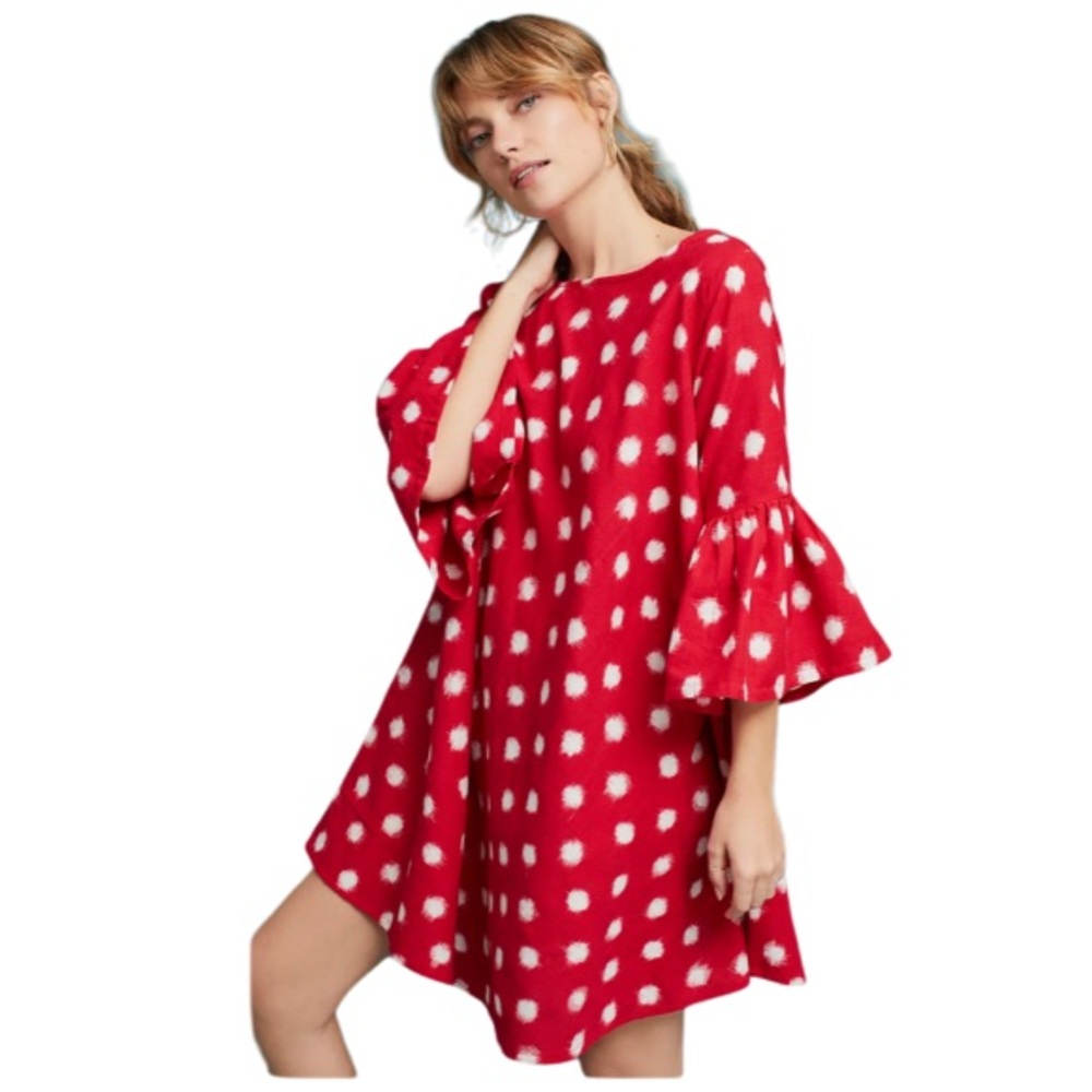 Anthropologie Norblack Norwhite Spotted Bell Sleeve Swing Tunic Dress